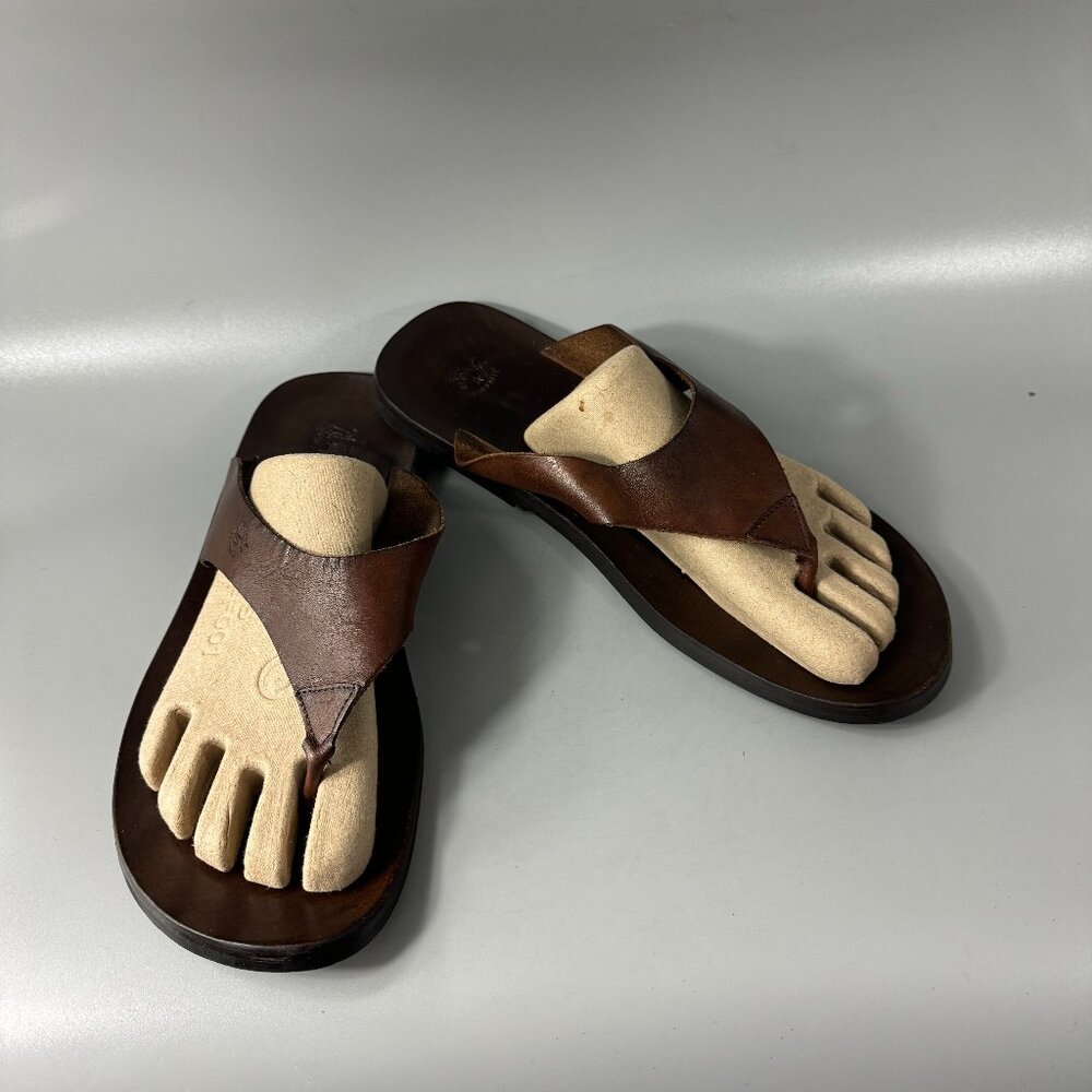 IL BISONTE Brown Leather Thong Sandals, Men Size 45